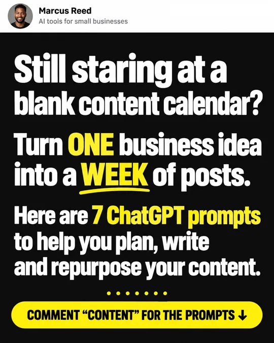 Example post: Still staring at a blank content calendar? Turn one business idea into a week of posts.
